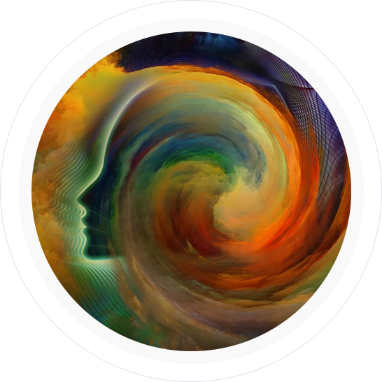 A picture of a person 's face in the center of a swirl.